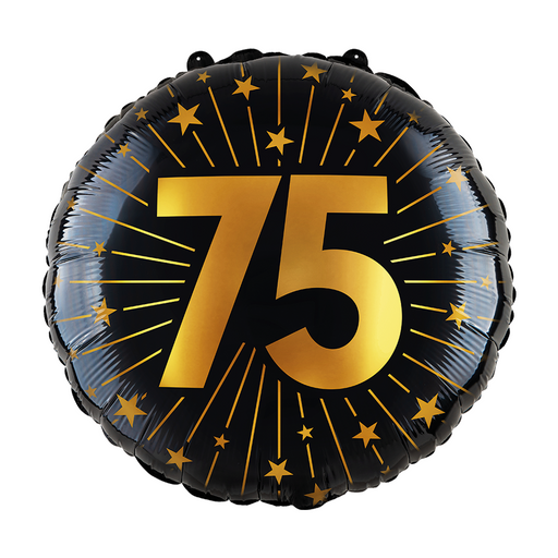 Folieballon 75 Jaar Zwart/Goud 46 cm
