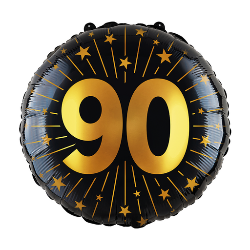 Folieballon 90 Jaar Zwart/Goud 46 cm