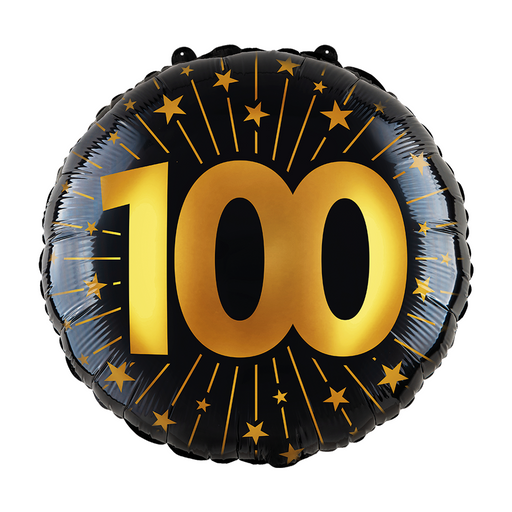 Folieballon 100 Jaar Zwart/Goud 46 cm