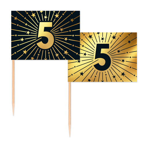 Vlaggenprikkers 5 Jaar Zwart/Goud – 50 Stuks