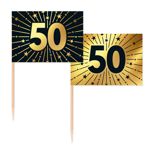 Vlaggenprikkers 50 Jaar Zwart/Goud – 50 Stuks