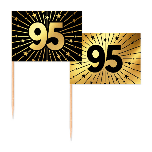 Vlaggenprikkers 95 Jaar Zwart/Goud – 50 Stuks