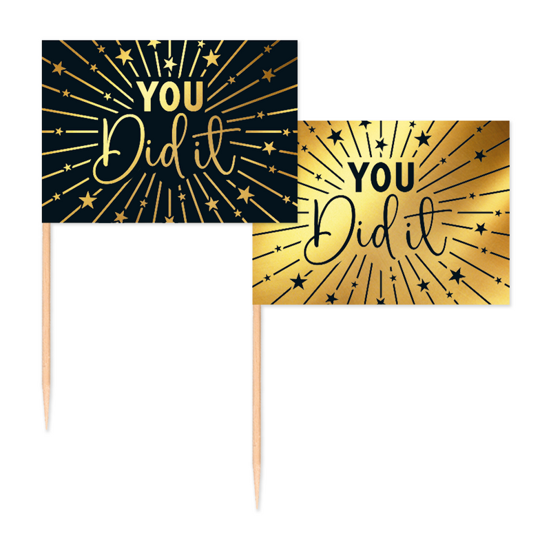 Vlaggenprikkers You Did It Zwart/Goud – 50 Stuks