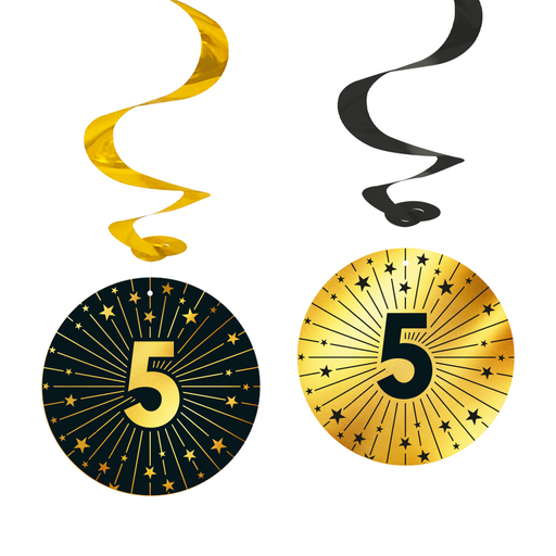 Swirl Hangdecoratie 5 Jaar Zwart/Goud – 4 Stuks