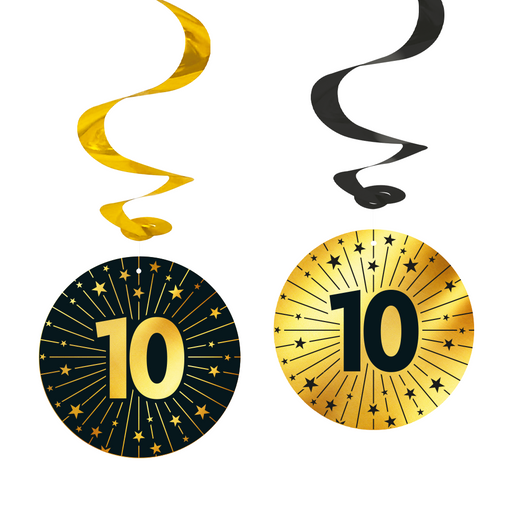Swirl Hangdecoratie 10 Jaar Zwart/Goud – 4 Stuks