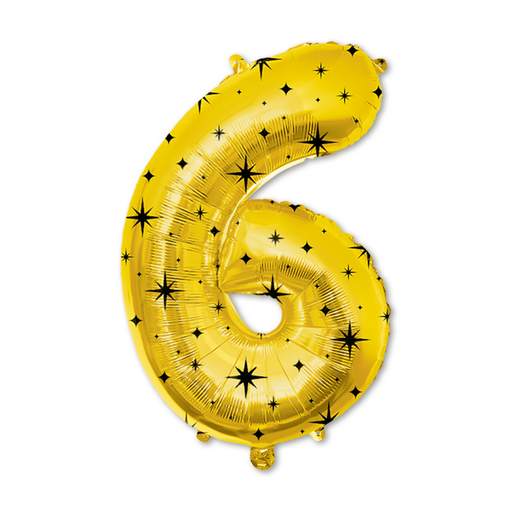 Folie Cijferballon 6 Goud met Sterren 86 cm