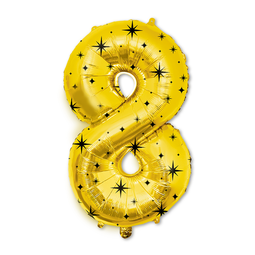 Folie Cijferballon 8 Goud met Sterren 86 cm