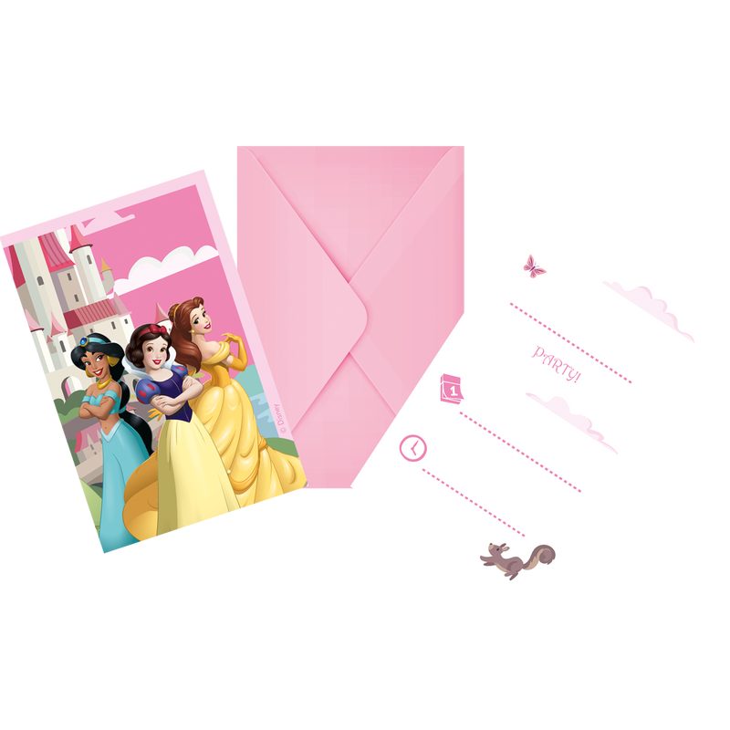 Uitnodigingen Disney Prinsessen met Enveloppen – 6 Stuks