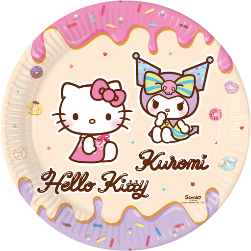 Papieren Borden Hello Kitty & Kuromi 23 cm – 8 Stuks