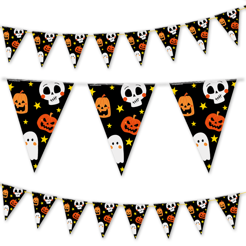 Halloween Vlaggenlijn Pompoen, Spook en Skelet 10 m
