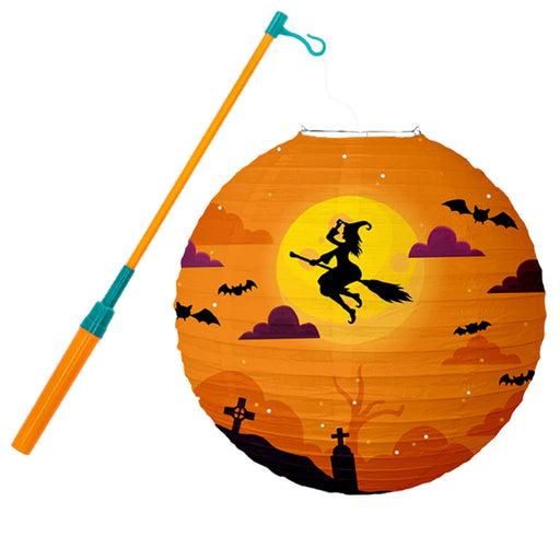 Halloween Lampion Heks Oranje 30 cm met Lampionstok