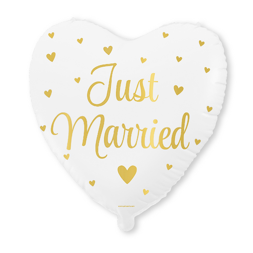 Hartvormige Folieballon Just Married Wit/Goud 46 cm