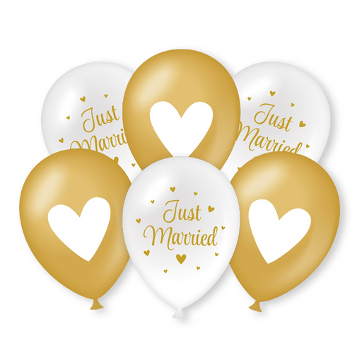 Latex Ballonnen Just Married Goud/Wit 30 cm – 6 Stuks