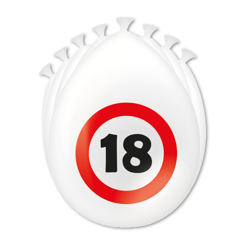 Latex Ballonnen 18 Jaar Verkeersbord Wit/Rood 30 cm