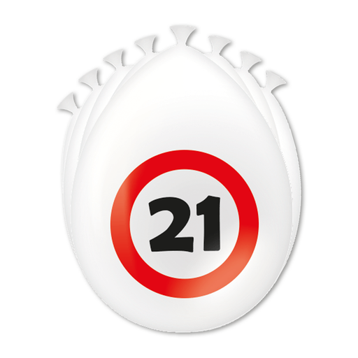 Latex Ballonnen 21 Jaar Verkeersbord Wit/Rood 30 cm