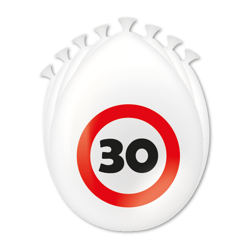 Latex Ballonnen 30 Jaar Verkeersbord Wit/Rood 30 cm