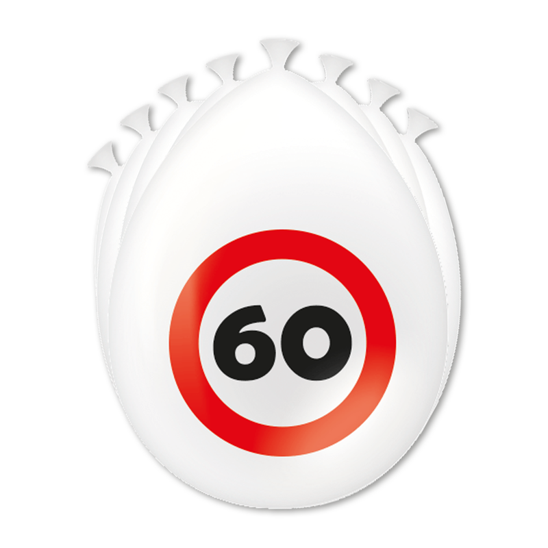 Latex Ballonnen 60 Jaar Verkeersbord Wit/Rood 30 cm