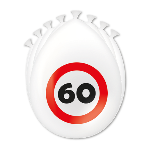 Latex Ballonnen 60 Jaar Verkeersbord Wit/Rood 30 cm