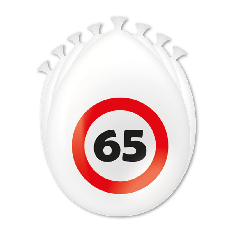 Latex Ballonnen 65 Jaar Verkeersbord Wit/Rood 30 cm