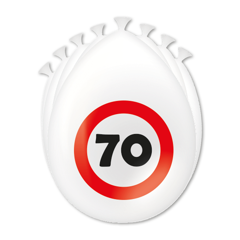 Latex Ballonnen 70 Jaar Verkeersbord Wit/Rood 30 cm