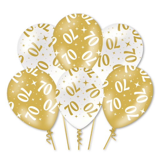 Latex Ballonnen 70 Jaar Wit/Goud 30 cm