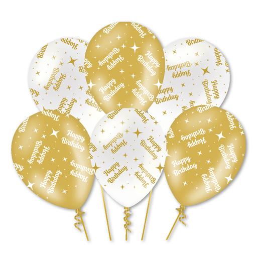 Latex Ballonnen Happy Birthday Wit/Goud 30 cm