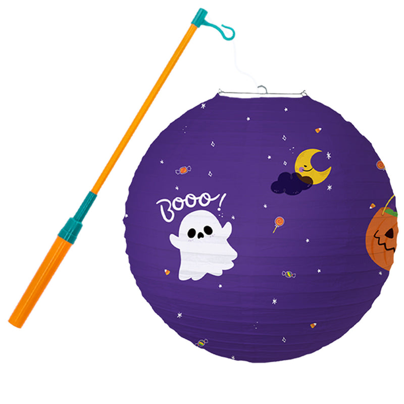 Halloween Lampion Paars 30 cm met Lampionstok
