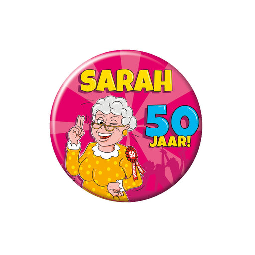 Button klein - Sarah cartoon 50 jaar