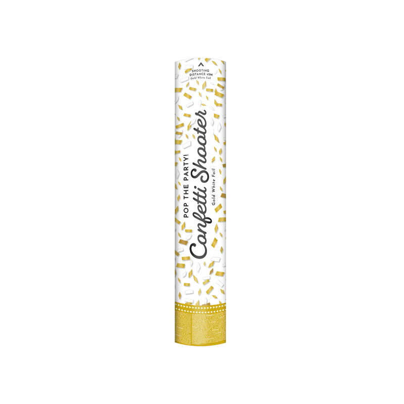 Confettikanon 40 cm - goud & wit foil