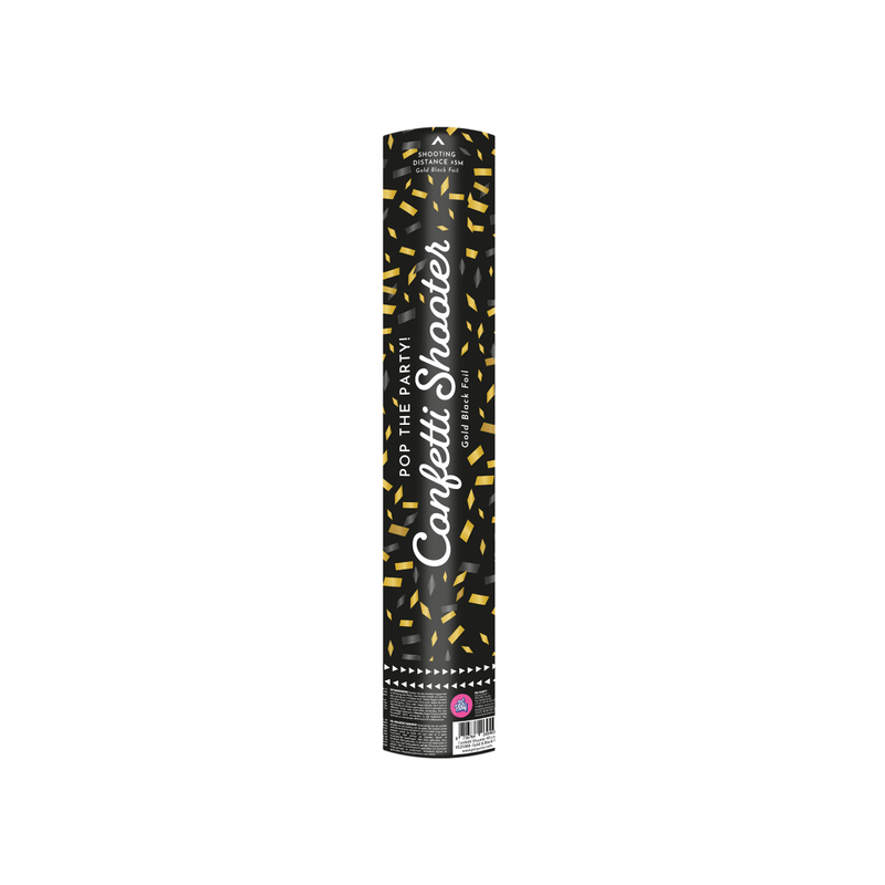 Confettikanon 40 cm - goud & zwart foil