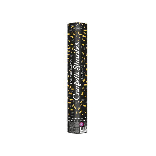 Confettikanon 40 cm - goud & zwart foil