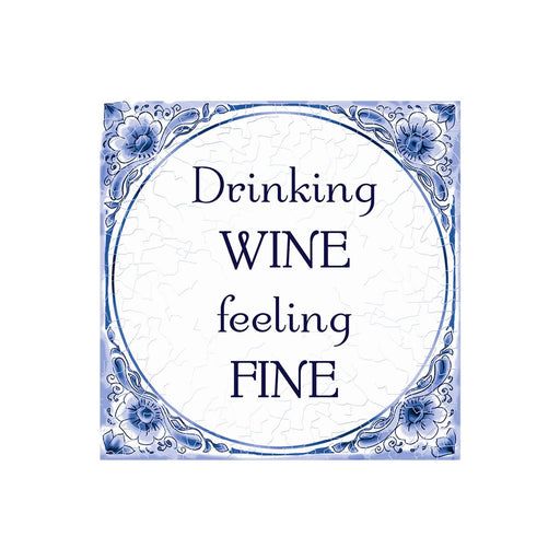 Delfts blauw tegeltje - Drinking wine