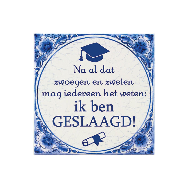 Delfts blauw tegeltje - Geslaagd school