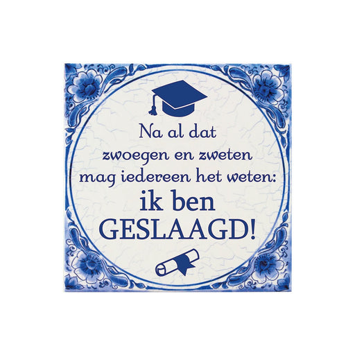 Delfts blauw tegeltje - Geslaagd school