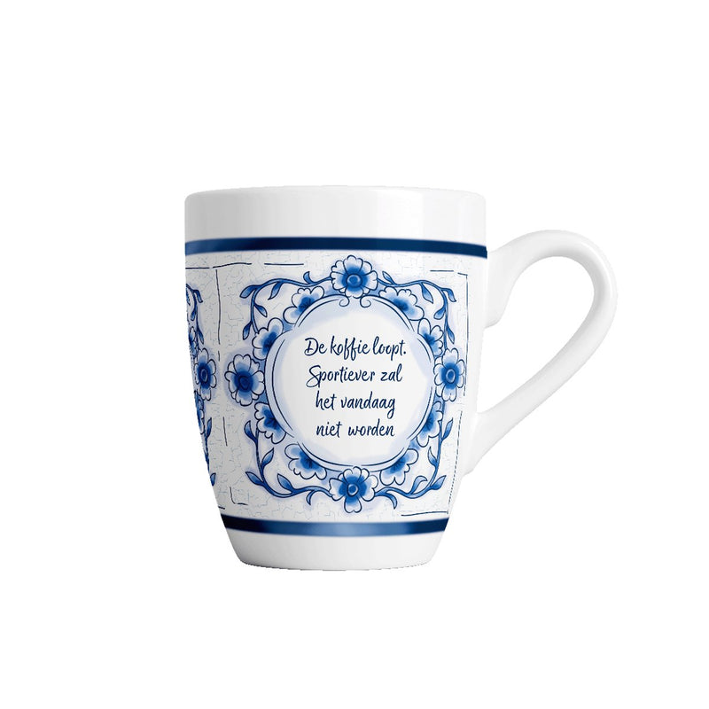 Delfts blauwe mok - Koffie loopt
