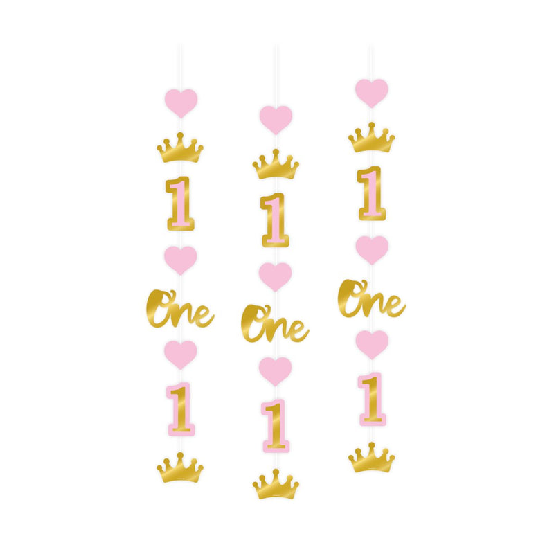 Hangdecoratie - First birthday girl (3 stuks)