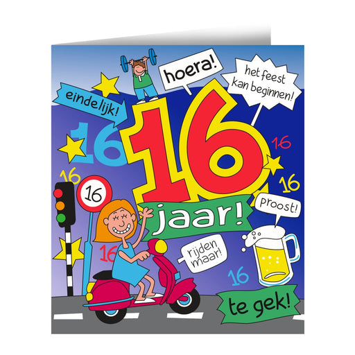Wenskaart - 16 jaar cartoon