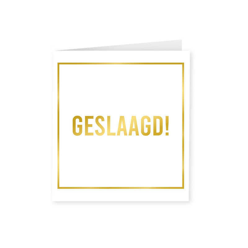 Wenskaart goud/wit - Geslaagd