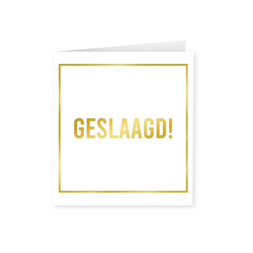 Wenskaart goud/wit - Geslaagd