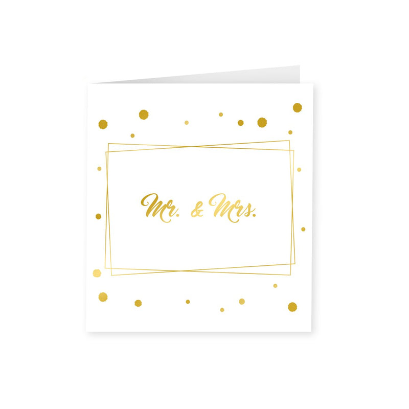 Wenskaart goud/wit - Mr. & Mrs.