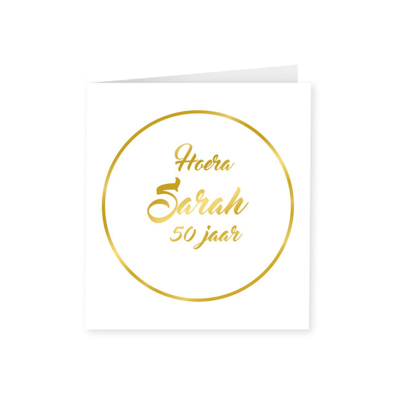 Wenskaart goud/wit - Sarah 50