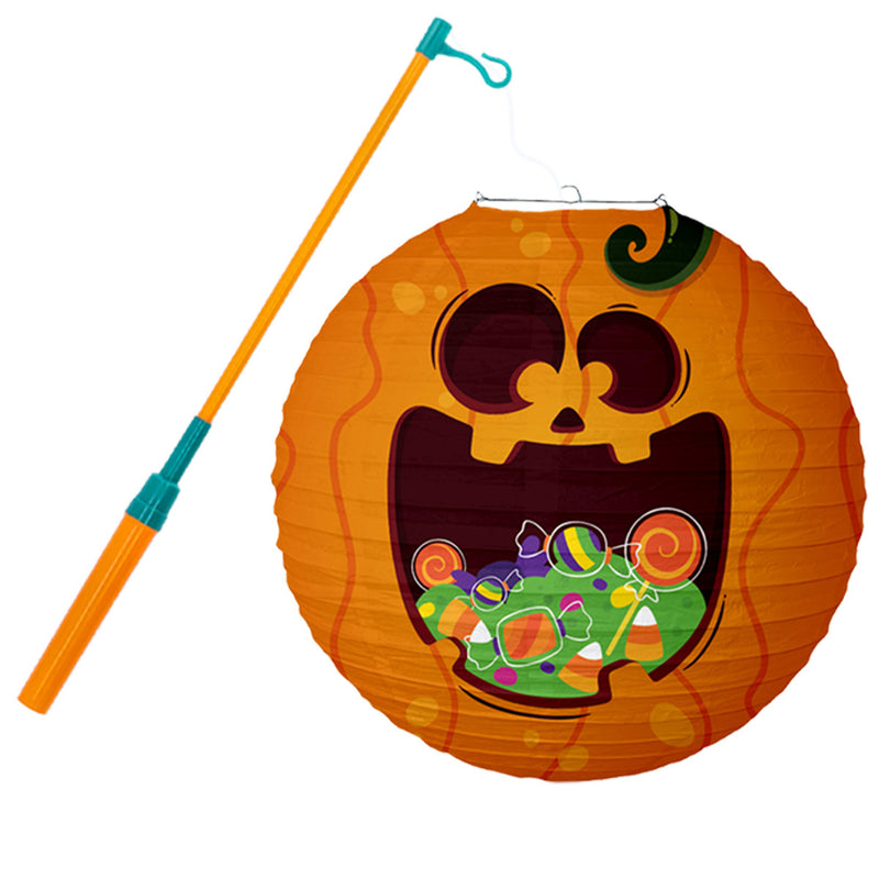 Halloween Lampion Pompoen Oranje 30 cm met Lampionstok