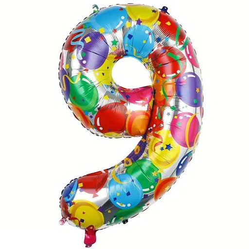 Folie Cijferballon 9 Multicolor Ballonnenprint – 86 cm