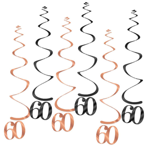 Hangdecoratie 60 jaar roségoud/zwart – 6 stuks – 55 cm