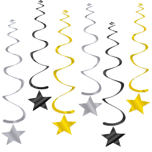 Hangdecoratie Sterren goud/zwart/zilver – 12 stuks – 55 cm