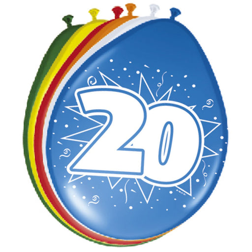 Latex Ballonnen 20 Jaar Multicolor – 8 Stuks