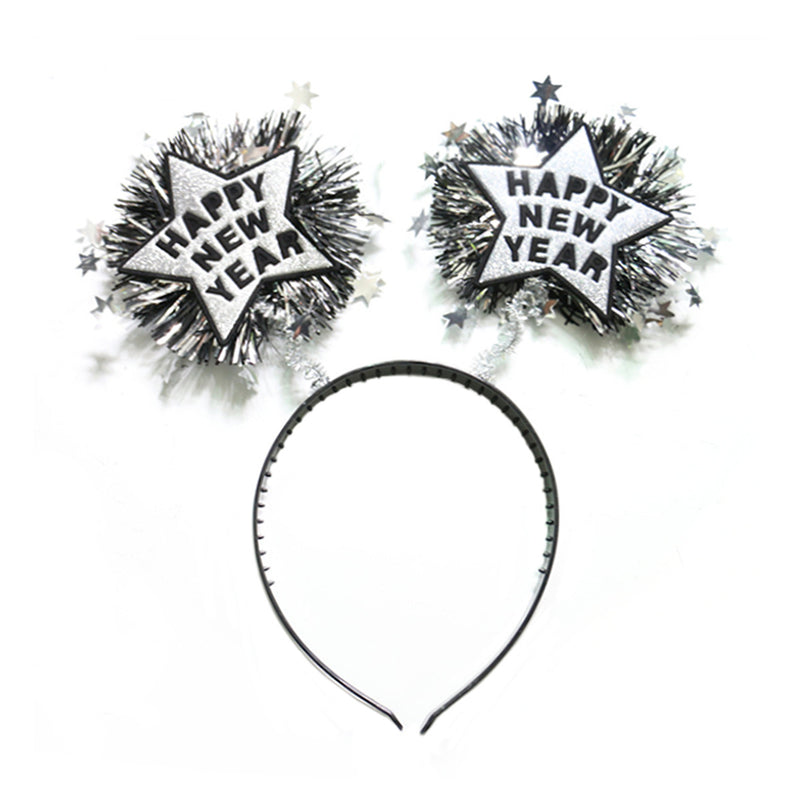 Happy New Year Diadeem Zilver/Zwart met Sterren – 1 Stuk