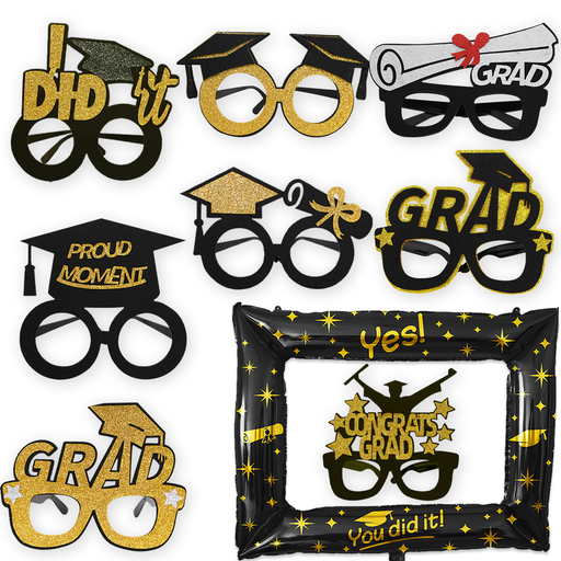 Afstudeerbrillen Set met fotolijst zwart/goud/wit – 9-delig