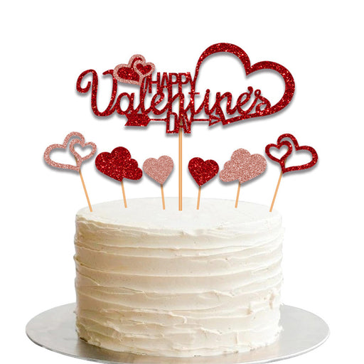 Taarttopper Set Happy Valentine's Day Rood/Roségoud – 15 cm – 7 Stuks