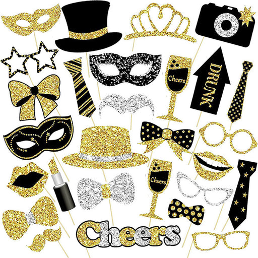 Foto Props Happy New Year Goud/Zwart – 32 Stuks